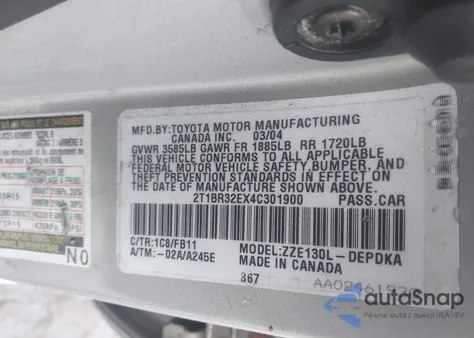 2004 Toyota Corolla Ce из США, поврежденный, VIN 2T1BR32EX4C301900